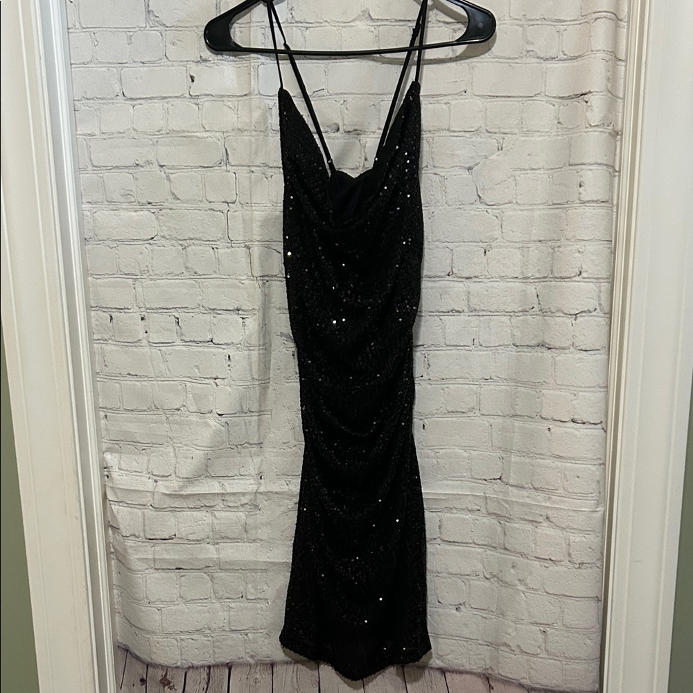 Stunning Black Sequin Backless Dress